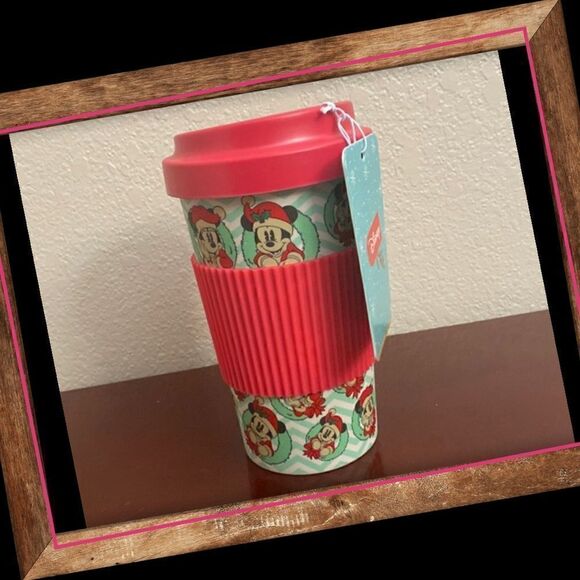 🎄🎄Disney Mickey Mouse Minnie Mouse Christmas 16 oz Tumbler Travel Mug with Lid - Picture 1 of 5